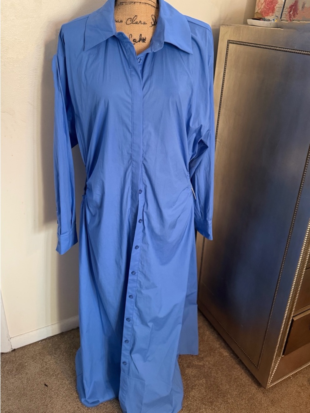 Eloquii Long Sleeve Button-Front Maxi Dress in Periwinkle Blue